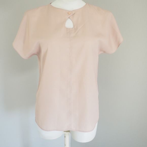 Vintage Anne Klein Shimmer Gold Blouse Keyhole Neck Short Sleeve Summer Top‎ S/M - Picture 2 of 7